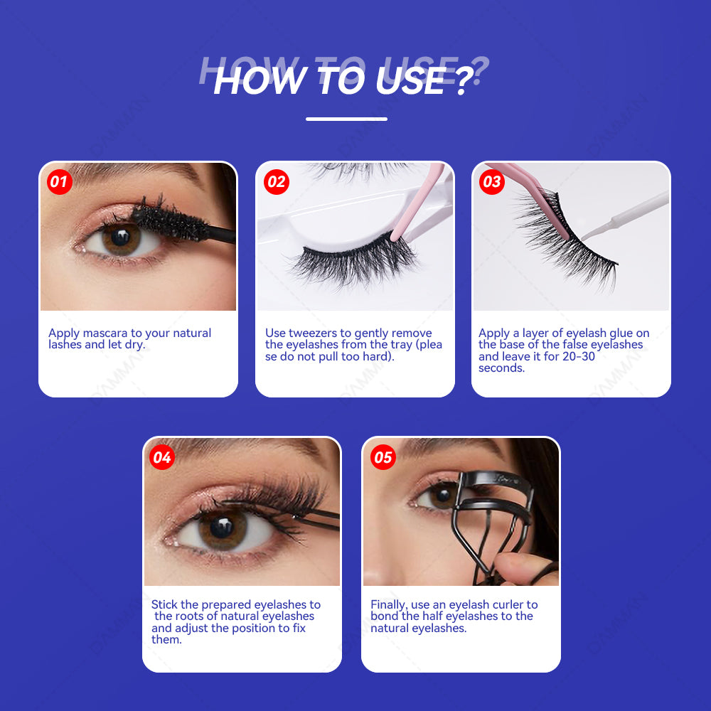 DAMMAN 3D Faux Mink Half Strip Eyelash - Cat Eyes