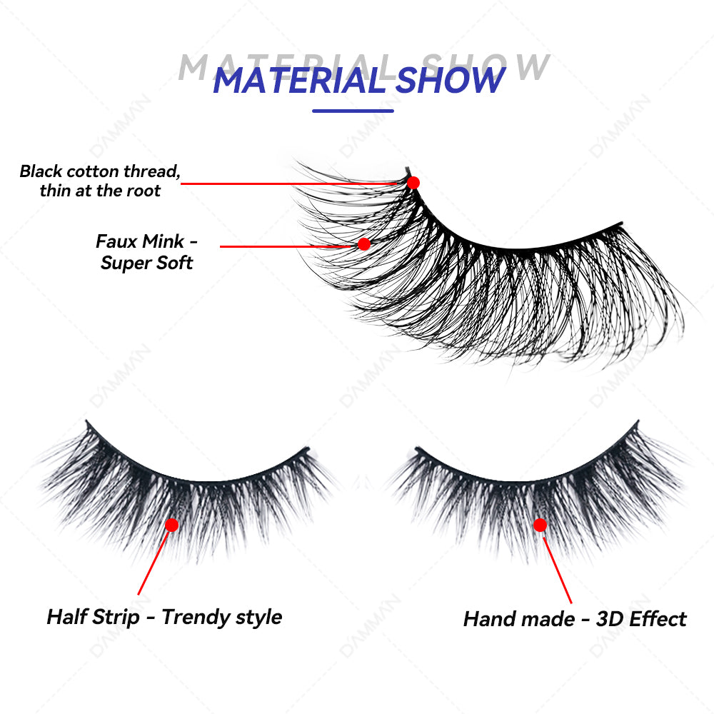 DAMMAN 3D Faux Mink Half Strip Eyelash - Cat Eyes
