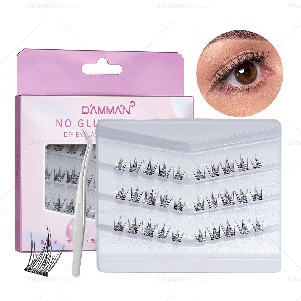 DAMMAN Press On Lash Cluster with tweezers (Self-adhesive Lash Cluster- NO Glue Need Lashes)