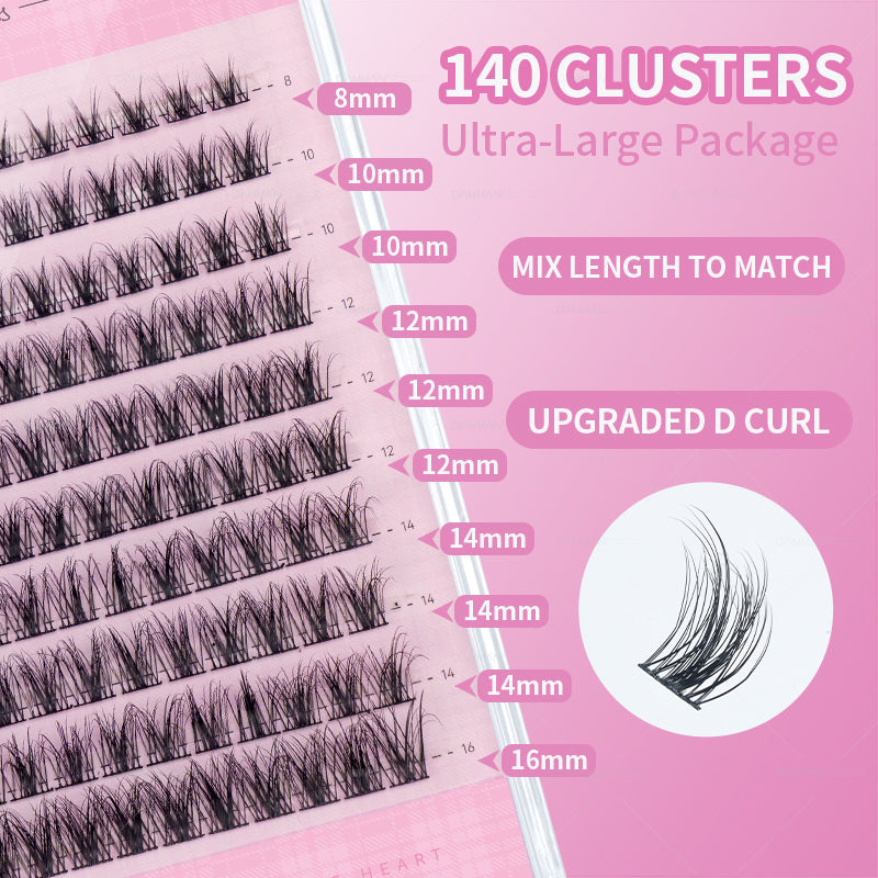 DAMMAN DIY Lash Cluster Kit D Curl Lash Cluster with Bond and Seal and Tweezers