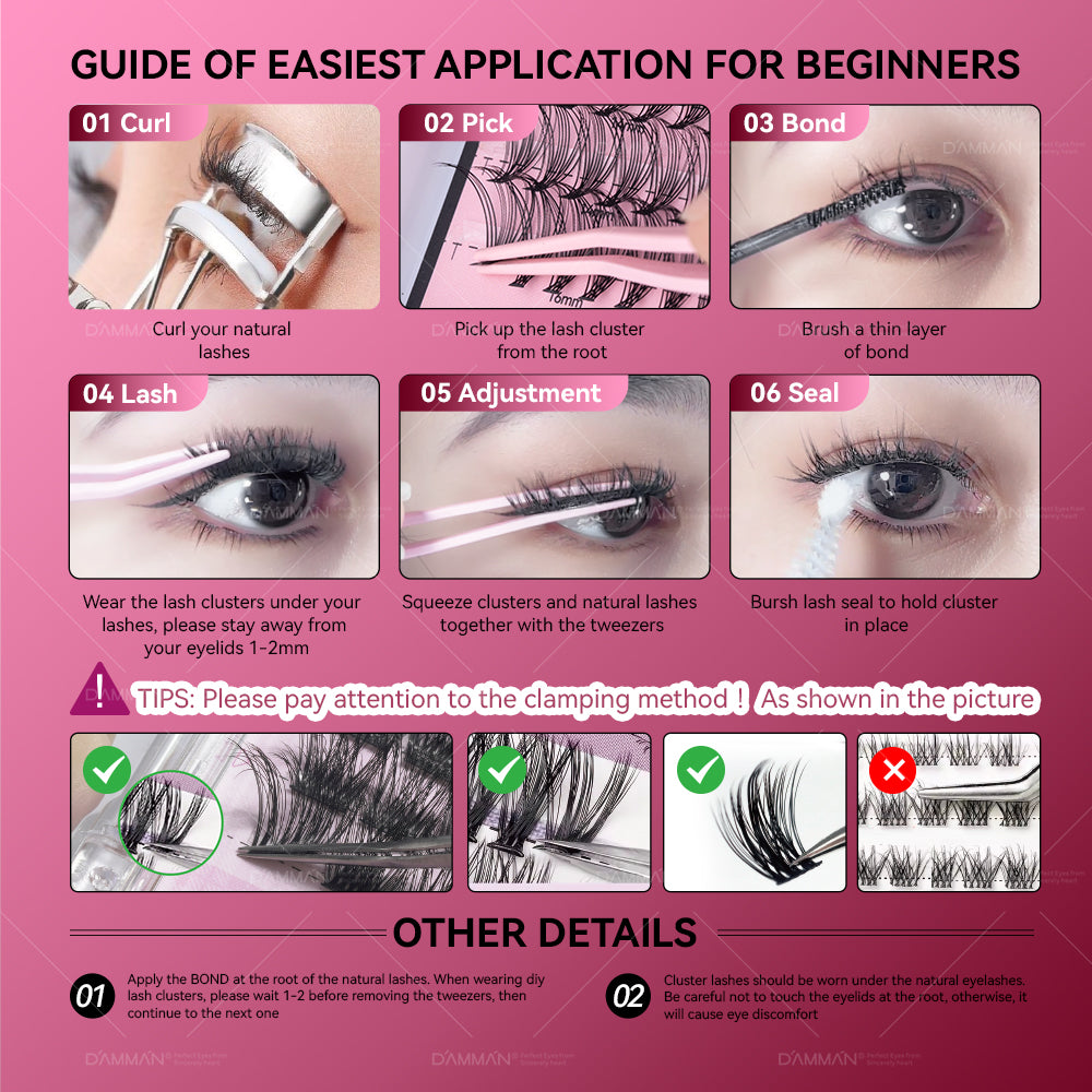 DAMMAN DIY Lash Cluster Kit D Curl Lash Cluster with Bond and Seal and Tweezers