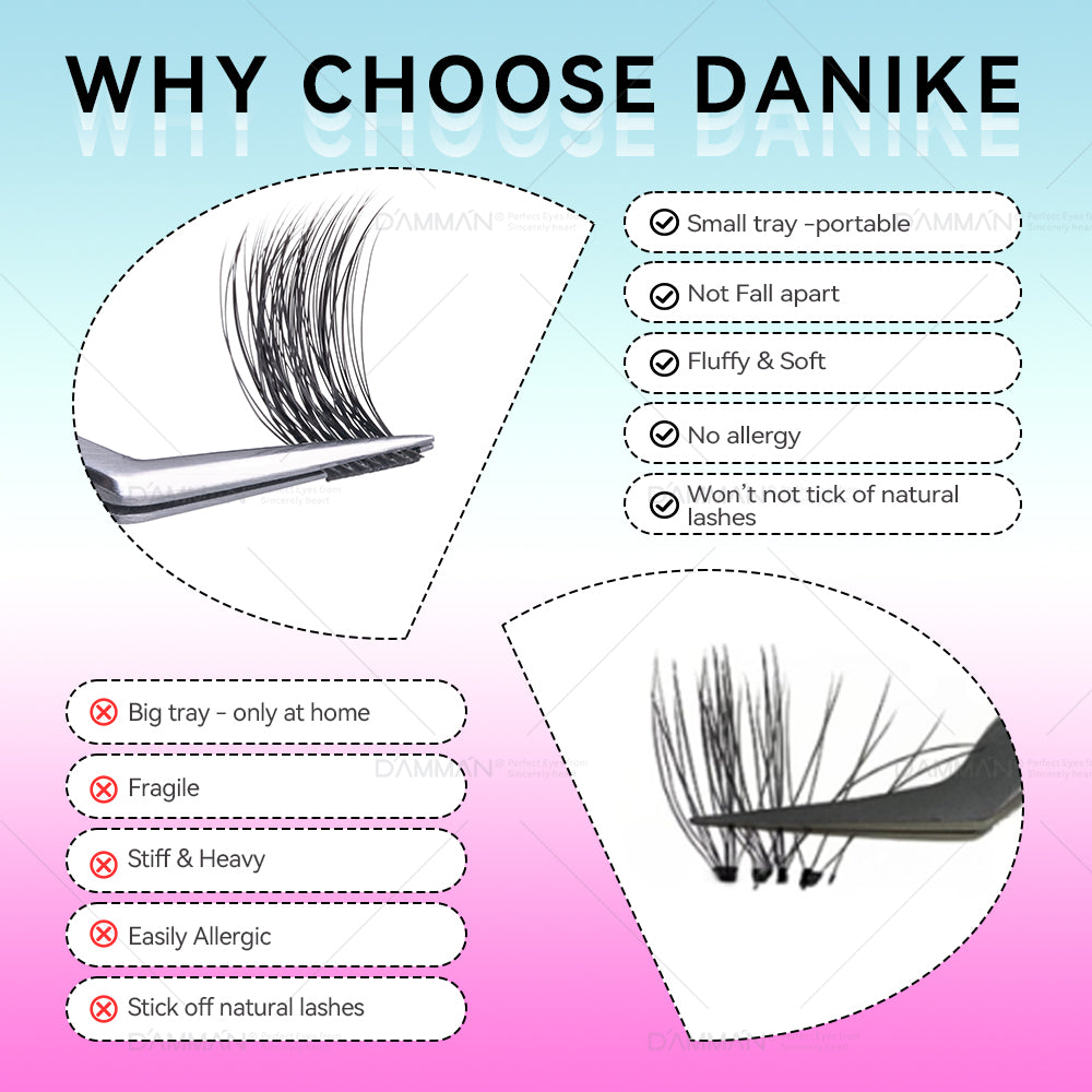 DANIKE 6D DIY Lash Cluster D Curl Mix 8-16mm Individual Cluster - B59