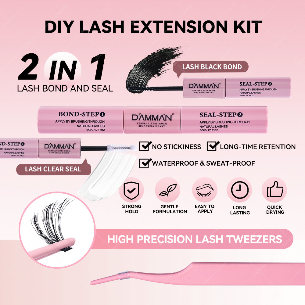 DAMMAN DIY Lash Cluster Kit D Curl Lash Cluster with Bond and Seal and Tweezers