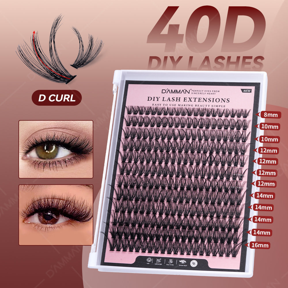 DAMMAN DIY Lash Cluster Kit D Curl Lash Cluster with Bond and Seal and Tweezers