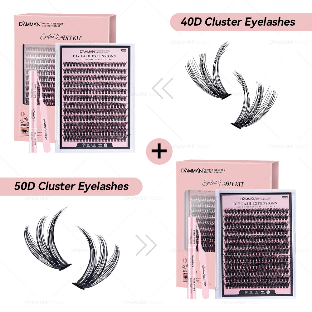 DAMMAN DIY Lash Cluster Kit D Curl Lash Cluster with Bond and Seal and Tweezers