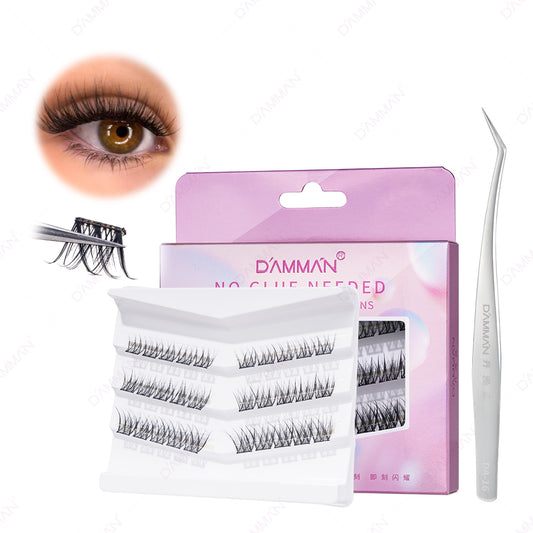 DAMMAN Press On Lash Cluster with tweezers （Self-adhesive Lash Cluster- NO Glue Need Lashes）