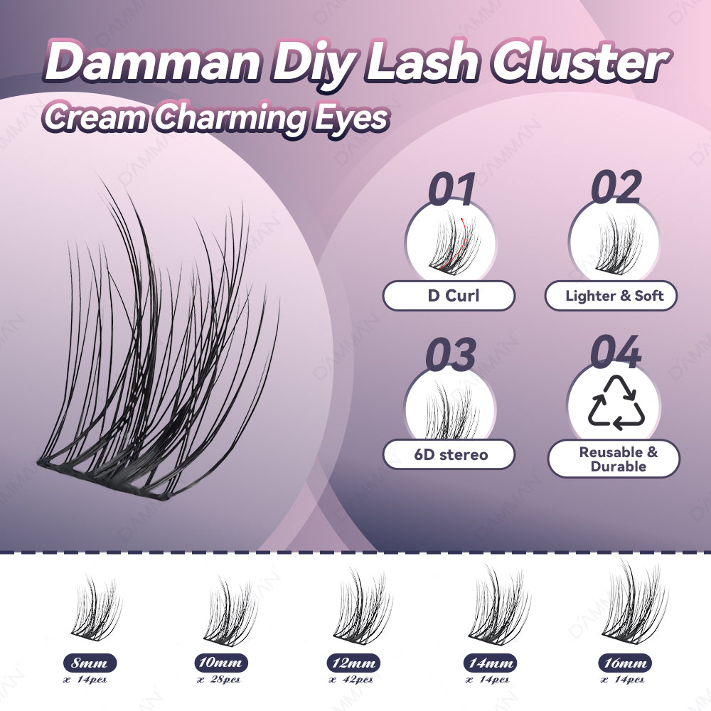 DAMMAN 6D DIY Lash Cluster Kit 4 Pieces Natural Lash Clusters D Curl Kit