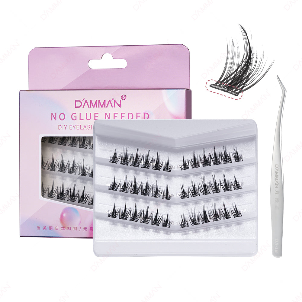 DAMMAN Press On Lash Cluster with tweezers （Self-adhesive Lash Cluster- NO Glue Need Lashes）