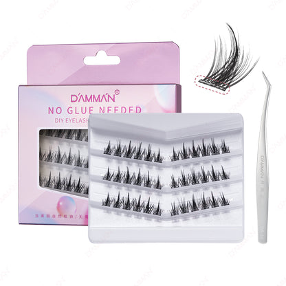 DAMMAN Press On Lash Cluster with tweezers （Self-adhesive Lash Cluster- NO Glue Need Lashes）