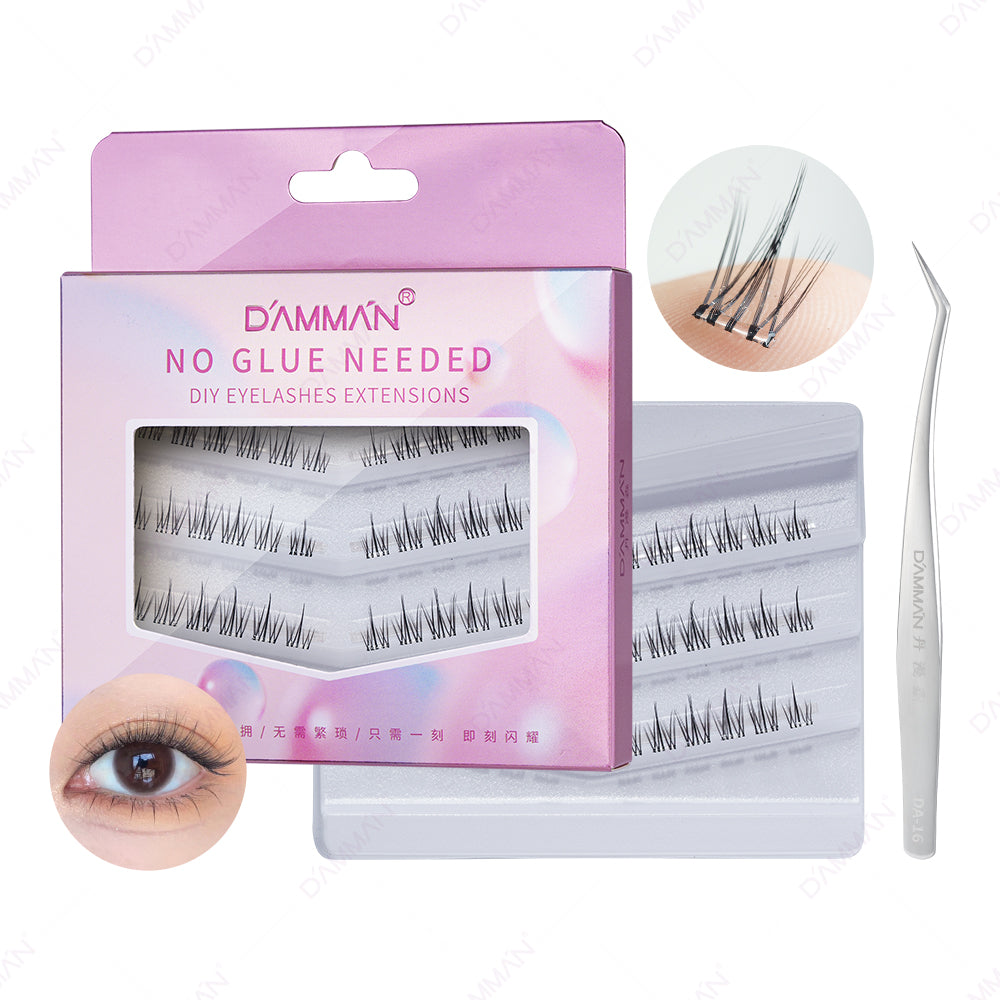 DAMMAN Press On Lash Cluster with tweezers （Self-adhesive Lash Cluster- NO Glue Need Lashes）