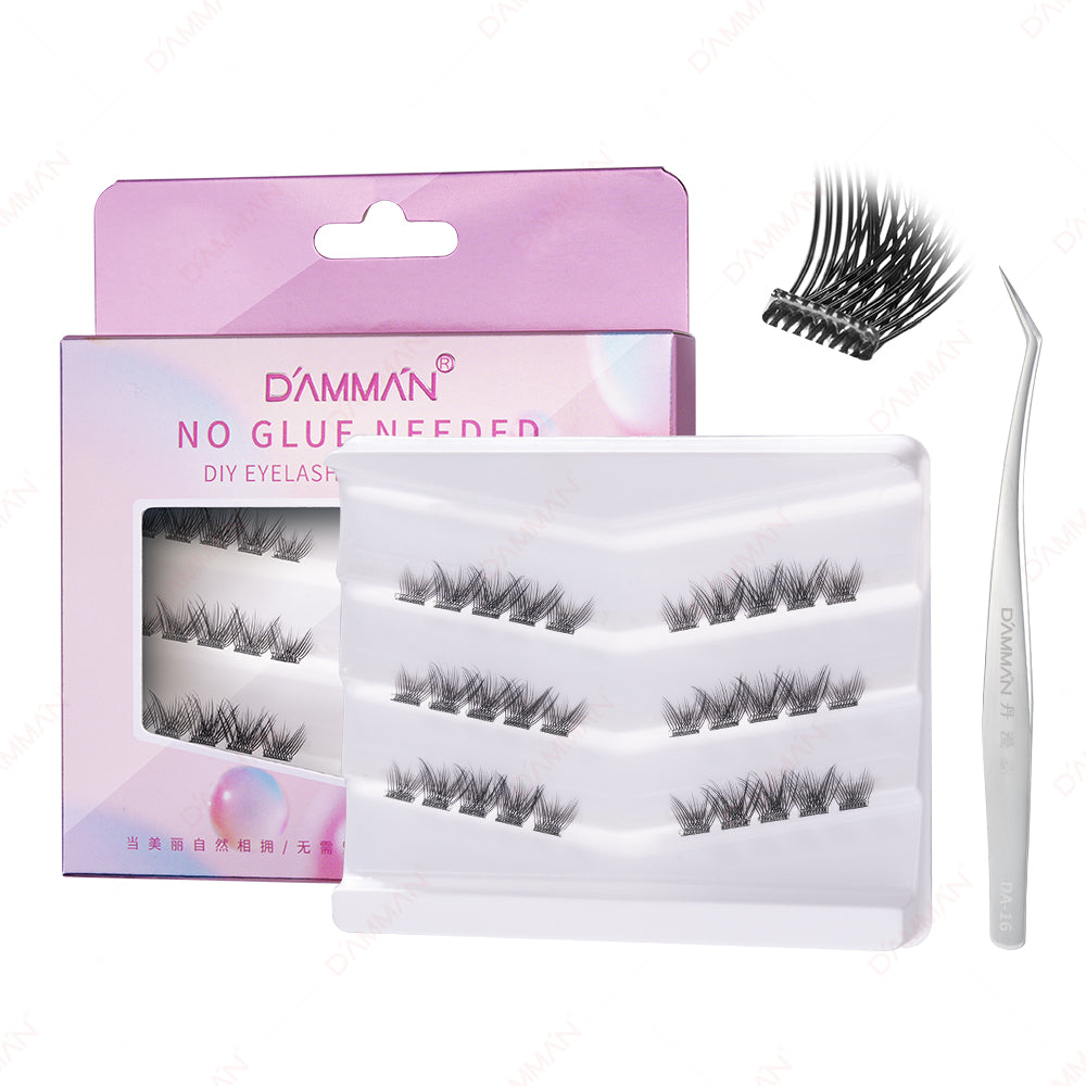 DAMMAN Press On Lash Cluster with tweezers （Self-adhesive Lash Cluster- NO Glue Need Lashes）