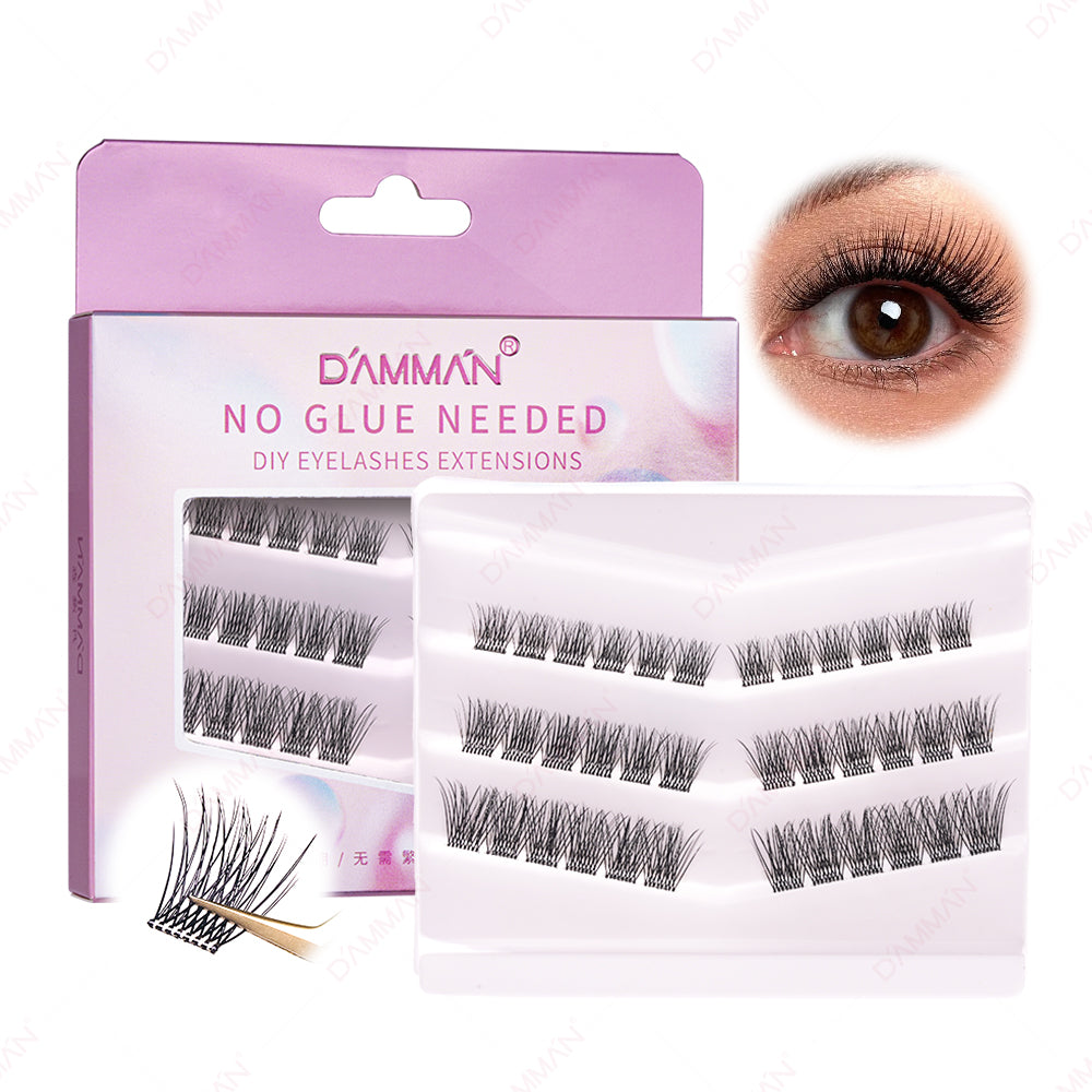DAMMAN Press On Lash Cluster with tweezers （Self-adhesive Lash Cluster- NO Glue Need Lashes）