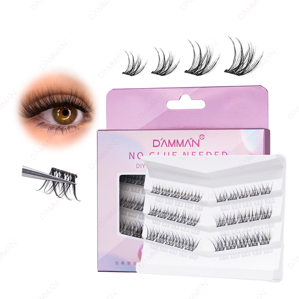 DAMMAN Press On Lash Cluster with tweezers （Self-adhesive Lash Cluster- NO Glue Need Lashes）