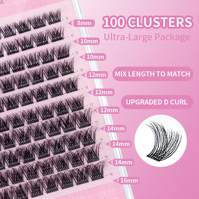 DAMMAN DIY Lash Cluster Kit D Curl Lash Cluster with Bond and Seal and Tweezers
