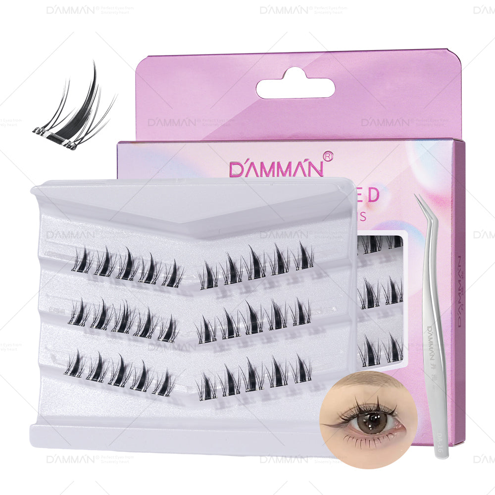 DAMMAN Press On Lash Cluster with tweezers （Self-adhesive Lash Cluster- NO Glue Need Lashes）
