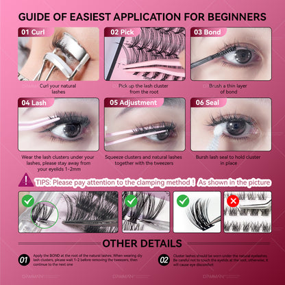 DAMMAN DIY Lash Cluster Kit D Curl Lash Cluster with Bond and Seal and Tweezers
