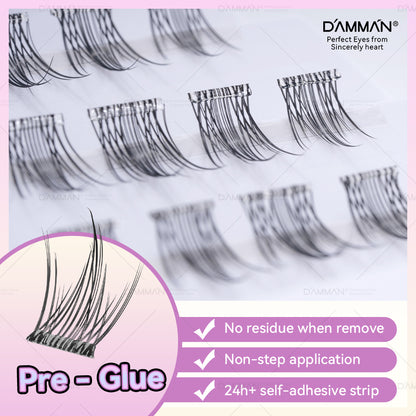 DAMMAN Press On Lash Cluster with tweezers （Self-adhesive Lash Cluster- NO Glue Need Lashes）