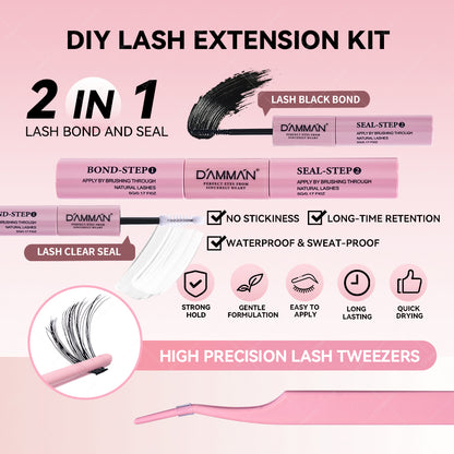 DAMMAN DIY Lash Cluster Kit D Curl Lash Cluster with Bond and Seal and Tweezers