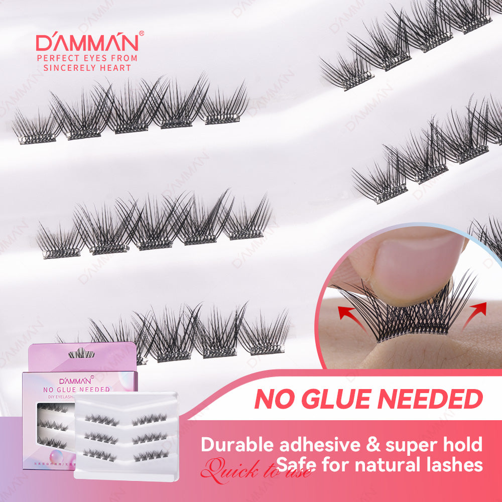 DAMMAN Press On Lash Cluster with tweezers （Self-adhesive Lash Cluster- NO Glue Need Lashes）