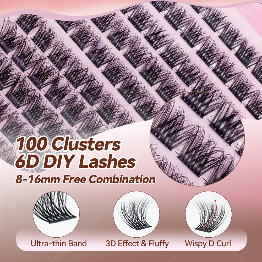 6D Lash Cluster Kit  DME-03 Wide Band D Curl Lash Clusters