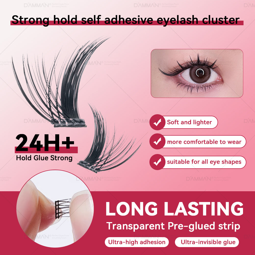 DAMMAN Press On Lash Cluster with tweezers （Self-adhesive Lash Cluster- NO Glue Need Lashes）