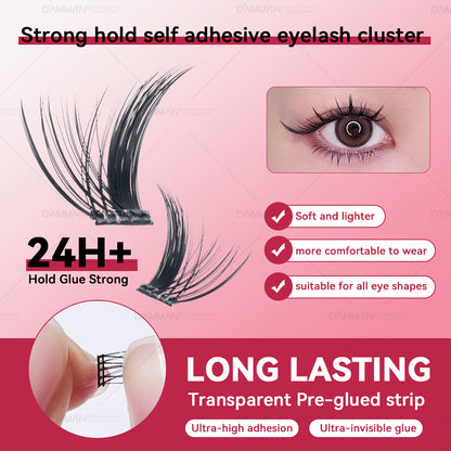 DAMMAN Press On Lash Cluster with tweezers （Self-adhesive Lash Cluster- NO Glue Need Lashes）