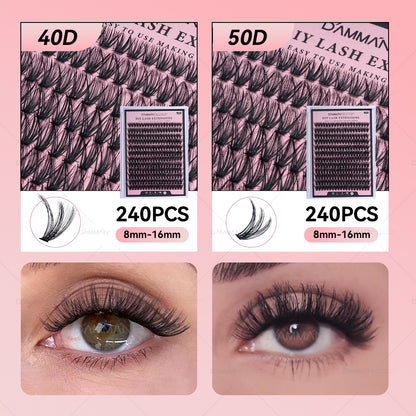 DAMMAN DIY Lash Cluster Kit D Curl Lash Cluster with Bond and Seal and Tweezers